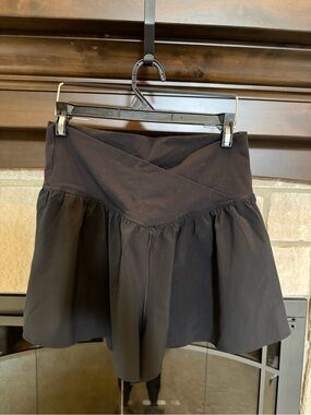 aerie Black High-Waist Athletic shorts with Flared Hem